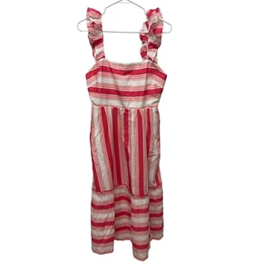 J. Vestido midi Crew para mujer a rayas cuello cuadrado rosa blanco a rayas talla 8 - Imagen 1 de 8