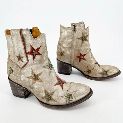 Bota de tornozelo Old Gringo Mexicana estrela metálica cravejada faroeste cowgirl tamanho 7.5 - Imagem 1 de 4