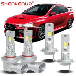 4X 9005+H7 LED Bulbs For Mitsubishi Lancer Evolution 2006-2015 - Picture 1 of 15