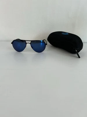 COSTA HELO Black Aviator Polorized Blue Mirror 580P Sunglass HLO 11 W/ Case - Image 1 of 4