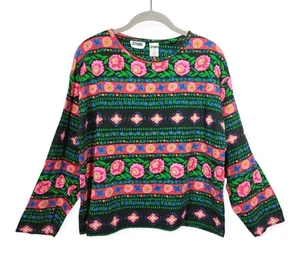 Vintage Gitano gestreiftes Blumen Tshirt Damen Große 90er Langarm - Bild 1 von 6