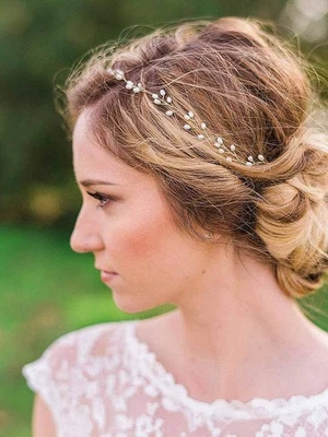 Bridal Wedding Headband, Pearl Hair Vine Braid Headpiece, Sliver Hair Accessory - Image 1 of 4