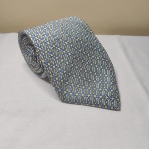 Hermes Seidenkrawatte gelb dunkelblau geometrisches Muster Made in France 3,4" (LESEN) - Bild 1 von 7