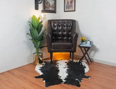 Piel de vaca blanca y negra piel de vaca a la venta 5x5 pies cuero de vaca real decoración sala de estar Foto 1 de 4