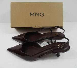 -NEU MNG Mango Zapato spitze Slingback Kitten Heels Lack weinrot braun Größe 38 - Bild 1 von 6
