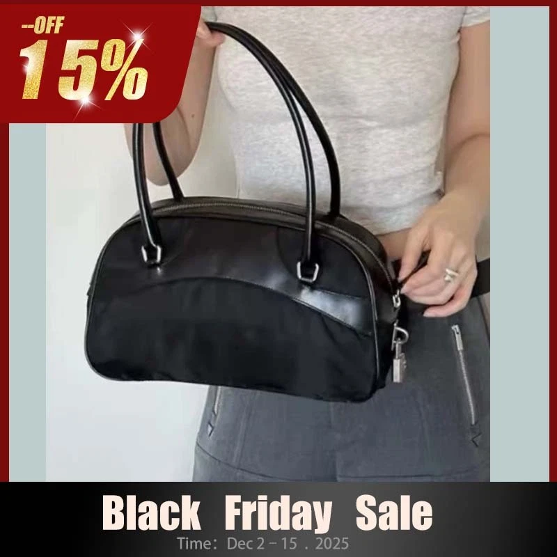 prada Ladies Black Vintage bowling bag Leather and canvas classic style - Image 1 of 4