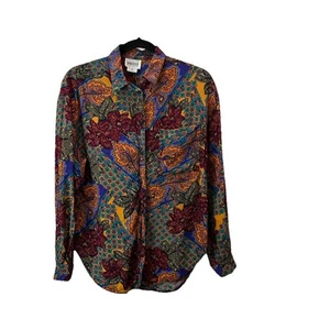 Vintage Leslie Fay Paisley Button Up Long Sleeve Top Multicolor Womens Size 8 - Picture 1 of 13