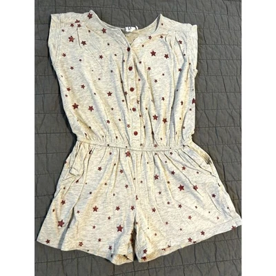 Gap Kids Star Print Button Romper Cream w Glitter Stars Size S - Image 1 of 4