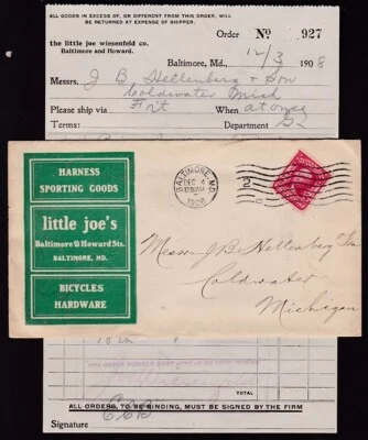 LITTLE JOE'S, 1908 SPORTING GOODS, BICYLES & HARDWARE, BALITIMORE, MD. - Image 1 of 2