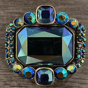 HEIDI DAUS Ladies Choice Emerald Blue Rhinestones Vitrail Art Deco pin brooch NR