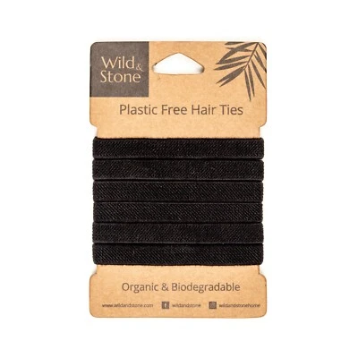 Hair Ties _ Organic, Biodegradable _ 6 Pack _ Black _ Wild and Stone