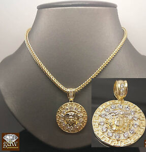 10K Gold Chain 22" 10k Pendant Medusa Head Charm 10k Yellow Gold Franco Necklace