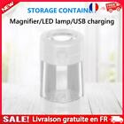 LED Herb Case Rechargeable 50ml Seal Storage Box with Magnifying Lid (White)