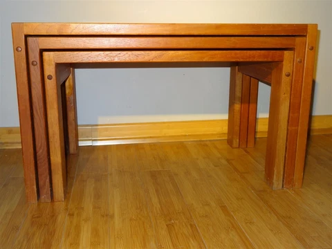 1970s Danish Modern Solid Teak Mid-Century Set Of 3 Nesting Tables Cover