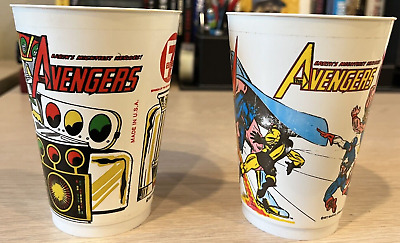2 Different AVENGERS Marvel 7-11 Slurpee Cups 1977 : Scarlet Witch Thor Iron Man • 3.46$