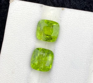5.90 Carat Natural cut Peridot pair Cushion shape loose gemstone from Pakistan - Picture 1 of 9