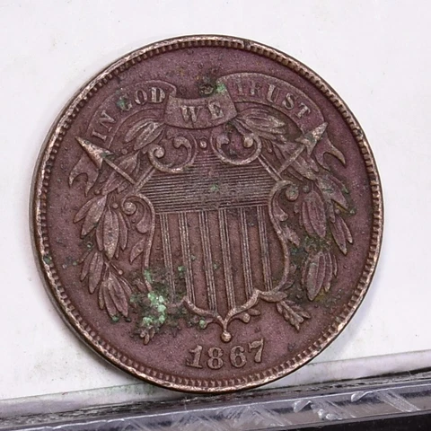 1867 Two Cent Piece - XF Details, Light Verdigris (49221-L) Cover