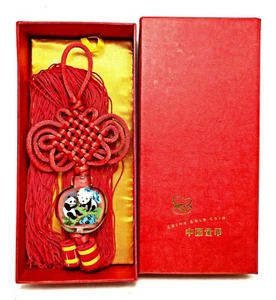 Chinese Inside Hand Painted Panda Glass Snuff Bottle Ornament Knot Red Tassel - Picture 1 of 9