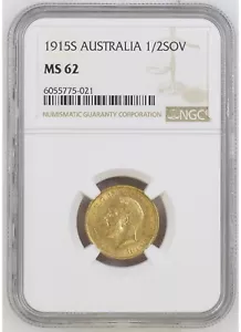1915 Gold Half Sovereign NGC MS62 Sidney mint Australia - Picture 1 of 3