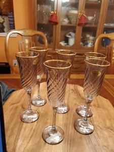 6 Gafas de Flauta Borde Oro, DECORACIÓN DE ARTE ~ Hechas en Italia - Imagen 1 de 7