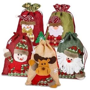 Drawstring Christmas Bags, 3D Xmas Gift Bags, Christmas Wrapping Bags, Xmas - Picture 1 of 7