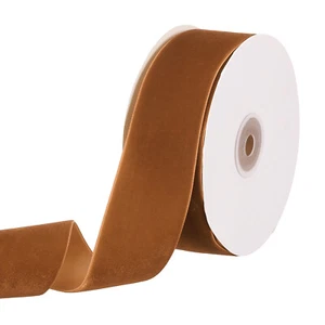 1-1/2" 10 Yard Velvet Ribbon Polyester Single Face Spool Gift Wrap, Khaki - Picture 1 of 6