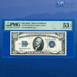 Fr.1704 1934C $10 Ten Dollars Silver Certificate, B/A Block, PMG 53 EPQ #84003 - Picture 1 of 3