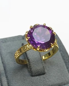 NEU erstellt Amethyst 3 kt Rundschliff Solitär Damenring 14 K Gelbgold plattiert - Bild 1 von 6