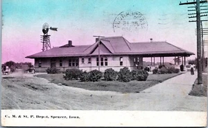 Chicago Milwaukee & St Paul Railroad Depot, Spencer Iowa- 1911 d/b Postcard - Picture 1 of 2