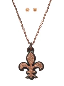 Set collana e orecchini a perno druzy color patina e oro rosa Fluer De Lis - Foto 1 di 1