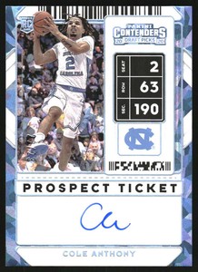 2020 Panini Contenders Draft Picks Cracked Ice Ticket Cole Anthony RC Auto /23