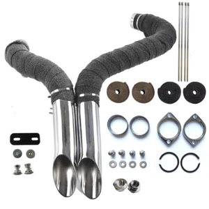 SHARKROAD 2" O.D Drag Pipes With Non-Fade Titanium Heat Shield Tape for Harley - Picture 1 of 8