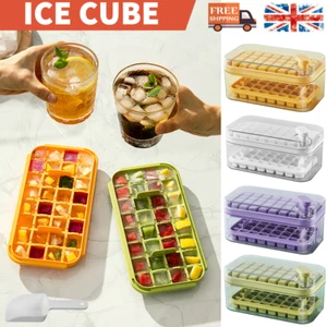 64 Grids Ice Cube Tray with Lid Party Bar Ice Cube Maker Mould Ice Storage Box - Picture 1 of 18
