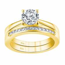 Gold Engagement Ring Bridal Ring Set 925 Sterling Silver Round 5A Cz