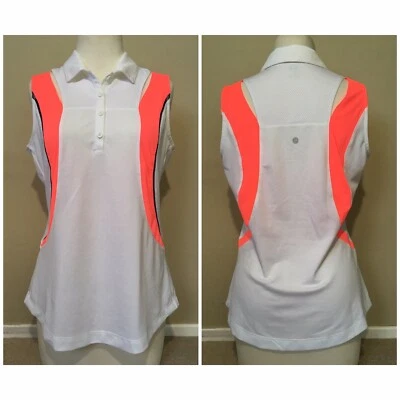 EUC EP Sport Sleeveless Keyhole Mesh Polo Shirt WHITE PINK BLACK MEDIUM MSRP $78 - Image 1 of 4