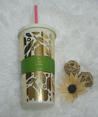 New Kate Spade GOLDEN FLORAL Travel Tumbler With Lid & Straw 20 oz  - Image 1 of 4