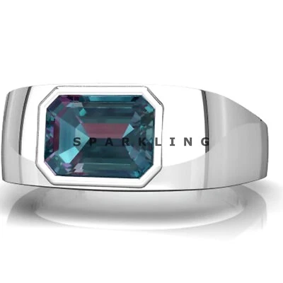 Alexandrite 翡翠切割 925 纯银戒指 男式 #D492 — 第 1/4 张图片