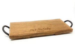 Personalised Large Rustic Table With Cast Iron Handles - Engraved Couples Gift - Picture 1 of 8