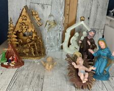 Mixed Lot 8 Rustic Nativity Vintage Small Figurines Distressed Hong Kong Italy