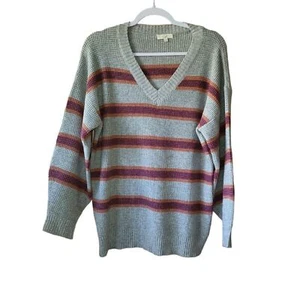 Easel Waffle Knit Stripe Vneck Oversized Sweater Small - Picture 1 of 6