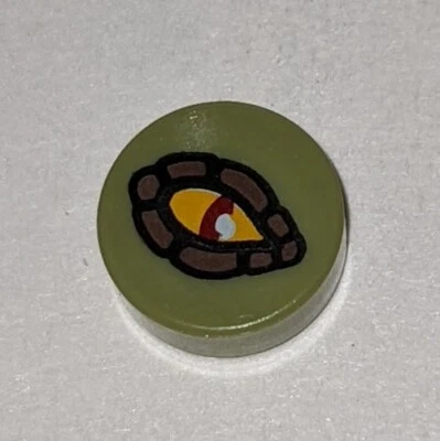 LEGO Olive Green Tile Round 1x1 with Eye Crocodile Pattern Chima Piece Part HTF - Image 1 of 2