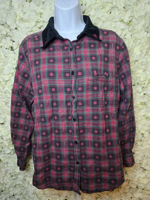 Vtg Bobbie Brooks Snowflake Winter Button Plaid Shirt Womens Size M, Cozy, Warm - Image 1 of 4