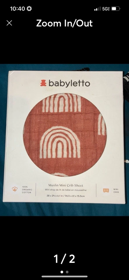 Mini sábana babyletto muselina 100 % algodón orgánico olas del océano salvia nueva en caja  Foto 1 de 2