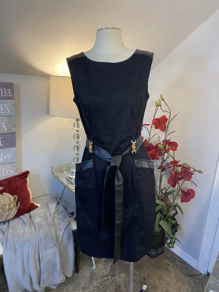 Vestido Vaina Mujer Talla 6 Negro con Acentos de Bambú y Cinturón Único/Formal  Foto 1 de 4