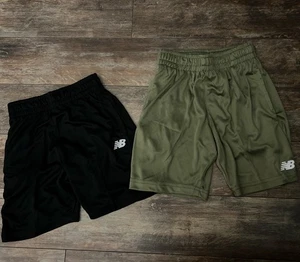 2 New Balance Youth Polyester Basketball Shorts Sz 8, Black and Olive Green - Picture 1 of 4