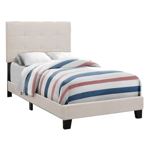 Monarch Specialties Bed, Twin Size, Platform, Teen, Frame, Upholstered, Linen Lo - Picture 1 of 7