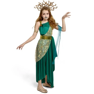 Disfraz de Medusa para Niñas, Vestido Medusa Verde Infantil con Tocado Brazalete Accesorio... Foto 1 de 4
