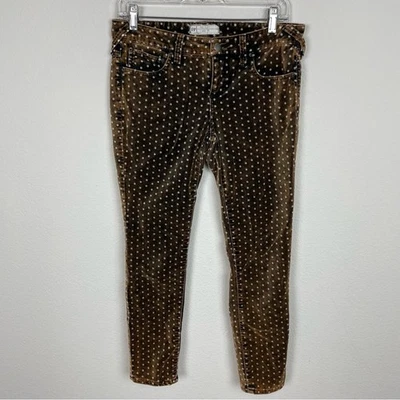 Pantalones de mezclilla ajustados Free People marrón blanco de terciopelo punteado 27 Foto 1 de 4