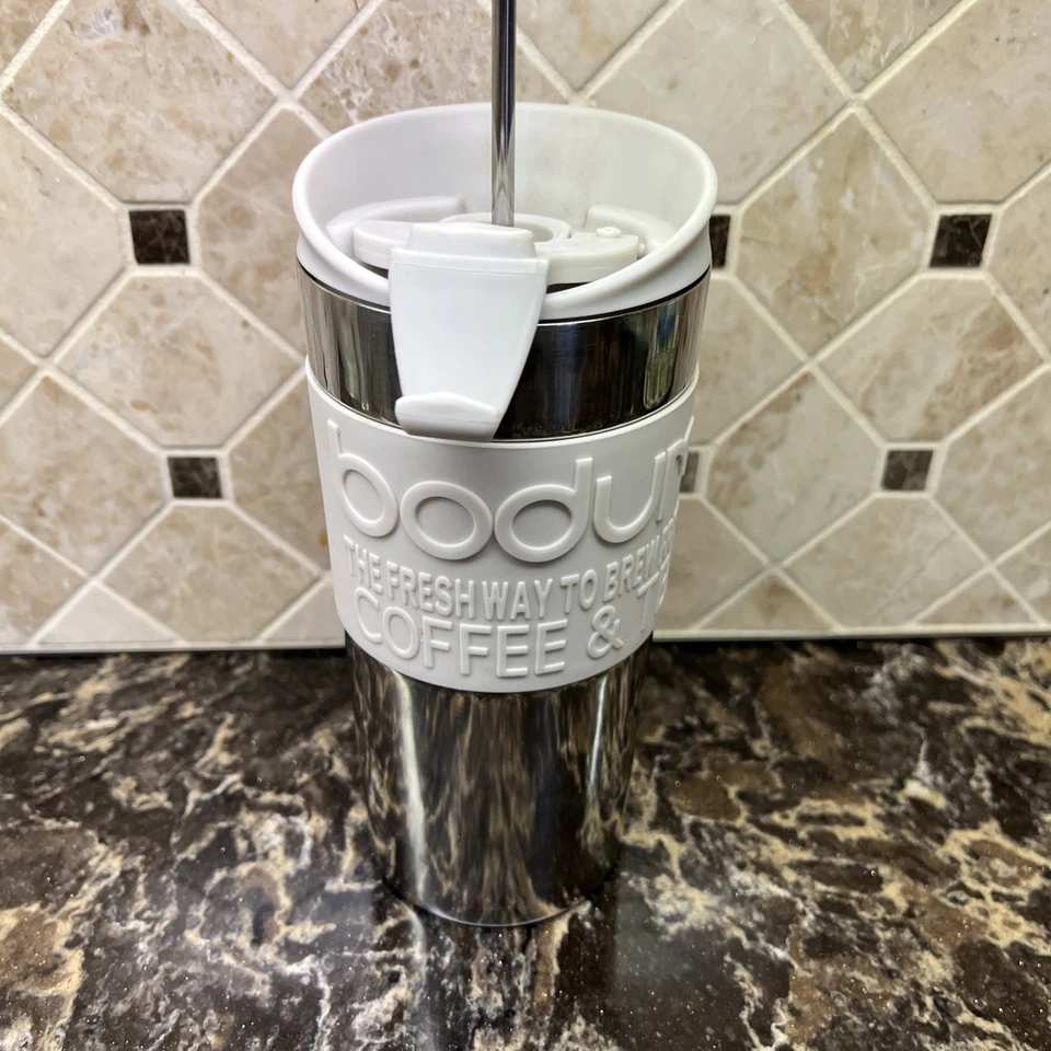 Caneca de êmbolo de café Bodum Travel - 350ml - Parede dupla - Prensa de viagem - Branca - Imagem 1 de 2