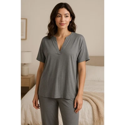 Natori бриз пижамы верхний женщин средний серый V шеи коротким рукавом Lounge рубашка новый - Изображение 1 из 4